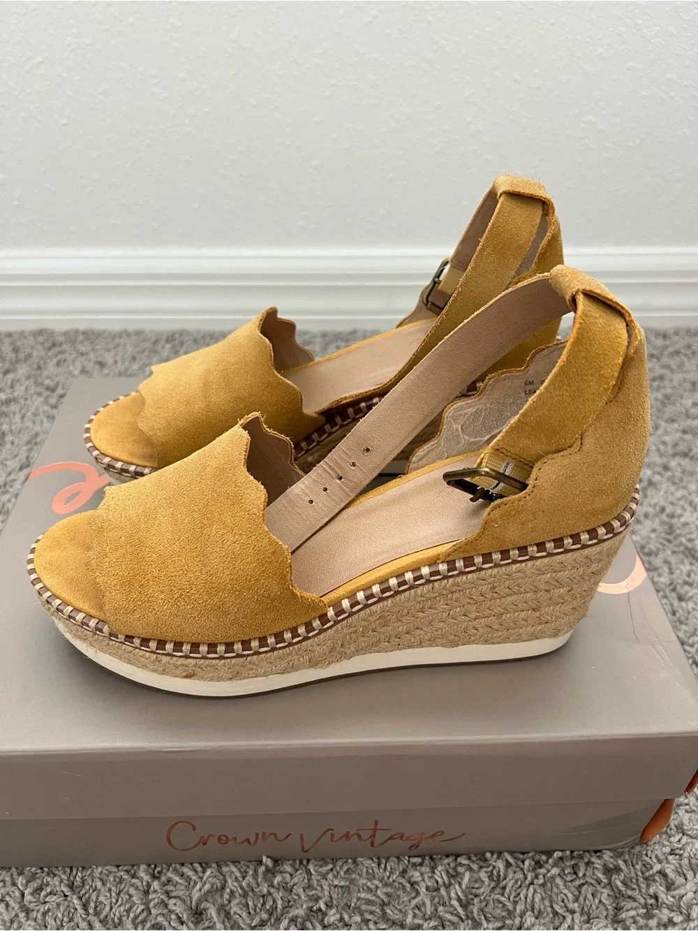 Crown Vintage Mustard Suede Espadrille Wedge Sandals